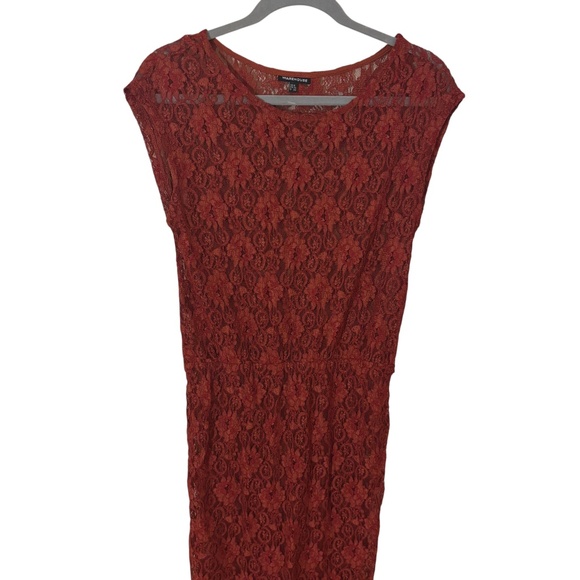 Warehouse Red Sheer Floral Lace Midi Dress UK 8 / US 4 festival bohemian boho - Picture 5 of 15